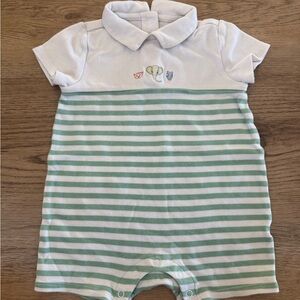 Janie and Jack Baby White and Green Romper with Animal Embroidery